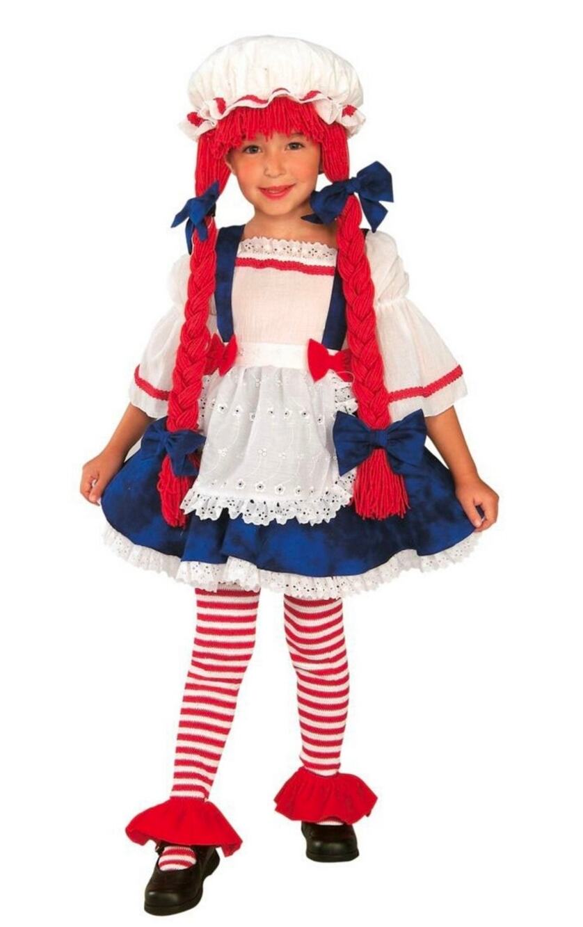 Rubies Rag Doll Girls Costume Blue Dress Hat Yarn Hair Pigtails Halloween